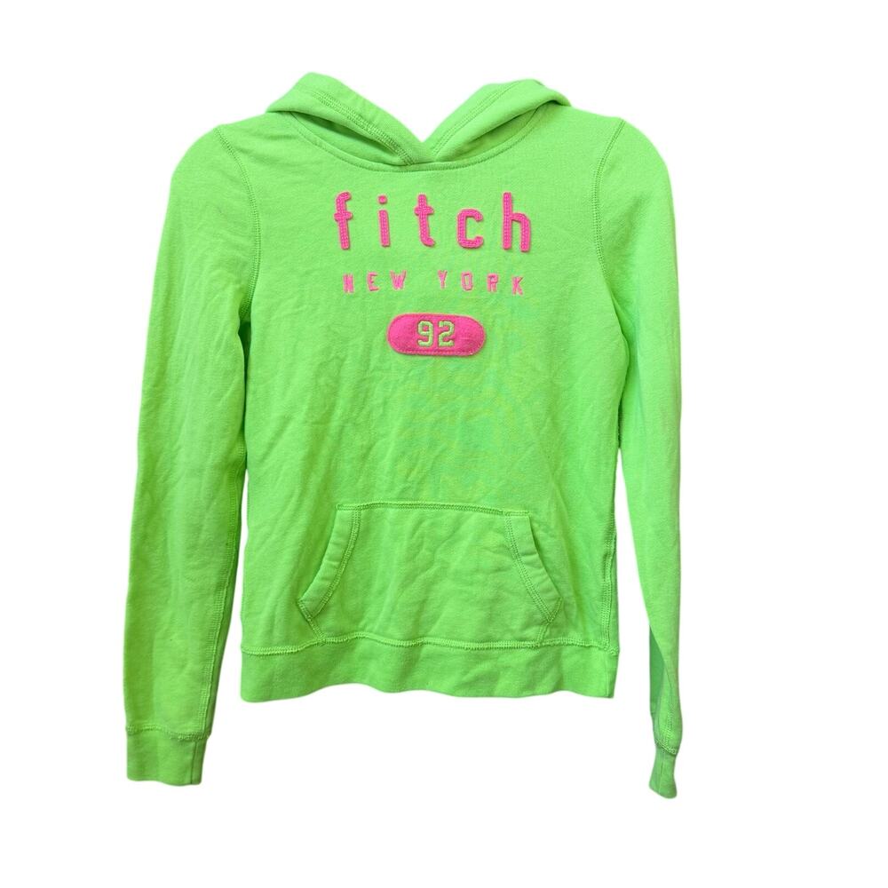 Abercrombie Kids Girls XL Green Pink Hoodie Pullover Sweatshirt Casual